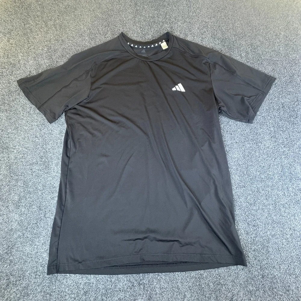 Adidas T-Shirt Men Large Black Logo Regular Fit Crew Neck Activewear Performance